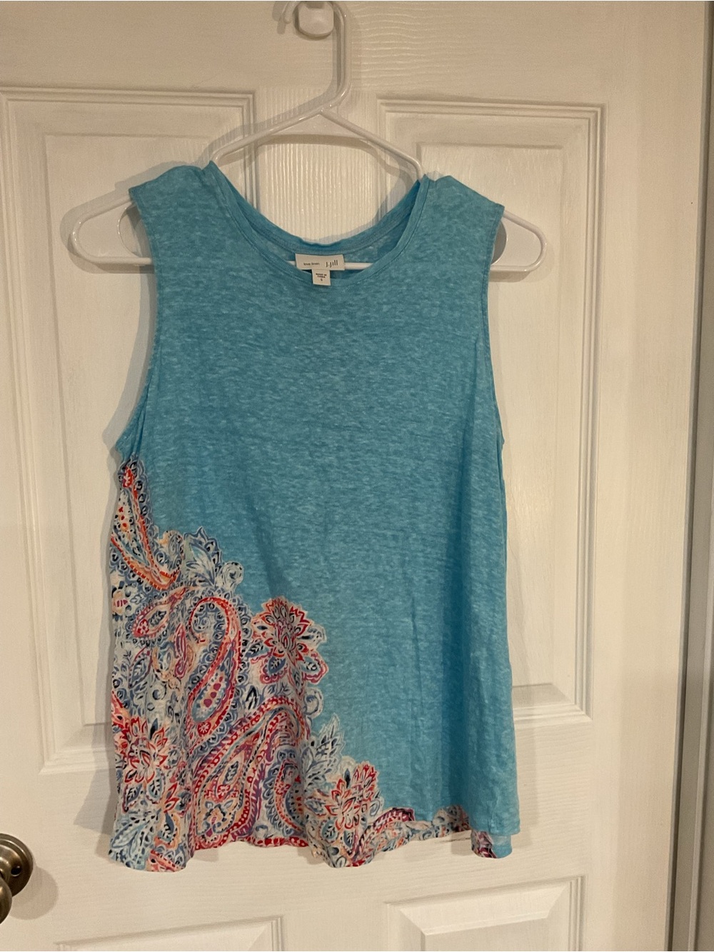 J. Jill Pure Jill Turquoise Sleeveless Tank with Paisley Hem